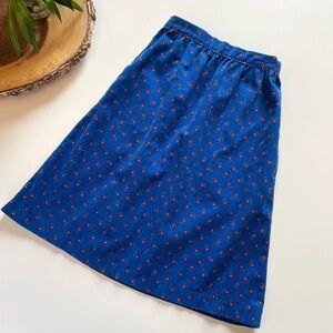Vintage Hartstrings Corduroy Blue Red Daisy Long Skirt | Made in USA | 8